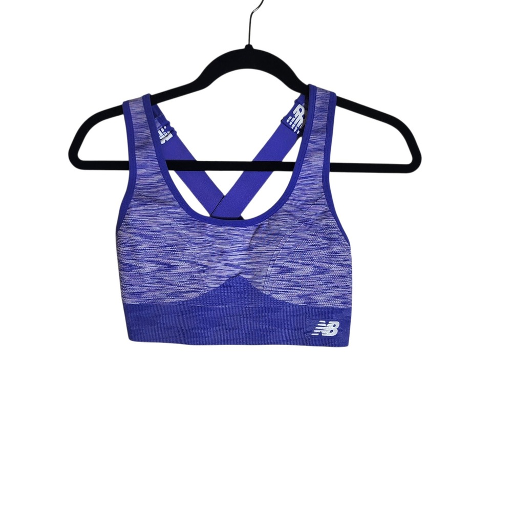 New Balance‎ Womens Purple Space Dye Logo Strap Sports Bra Large Hook Eye Back